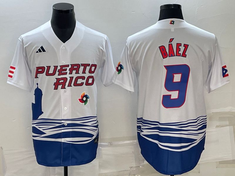 Men 2023 World Cub #9 Baez White MLB Jersey9